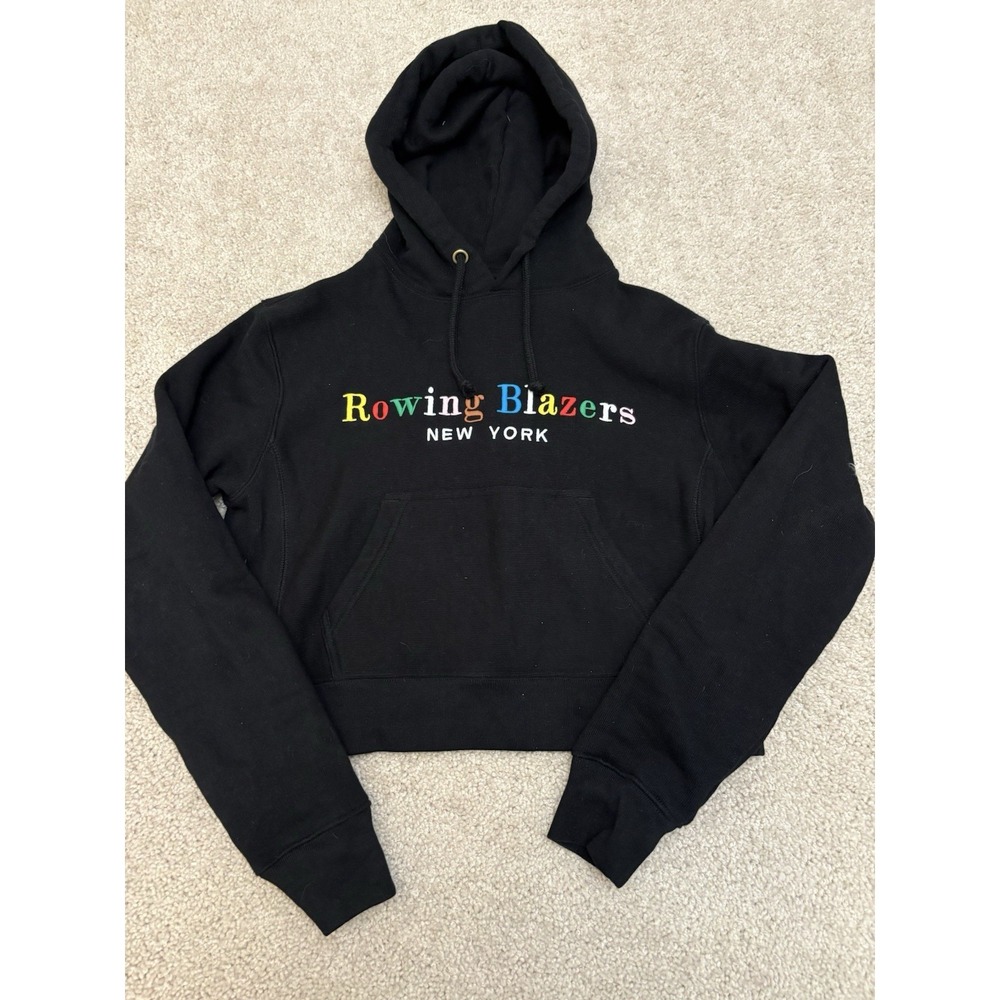 Rowing Blazers New York Women's Black Spellout Logo Crop Hoodie Sweater Size M